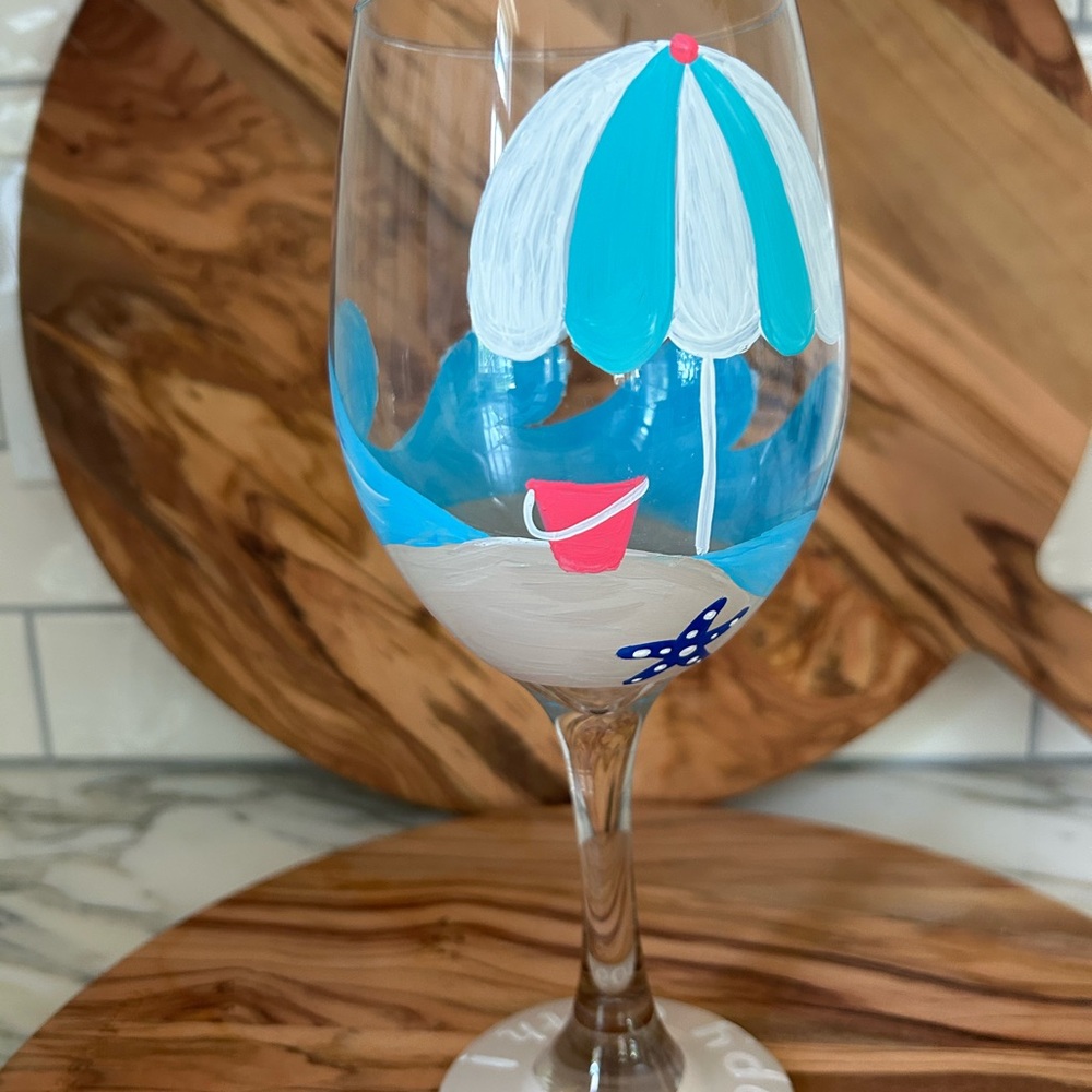 Hand-Painted Beach Theme Wine Glass 60th Birthday - Picture 3 of 5